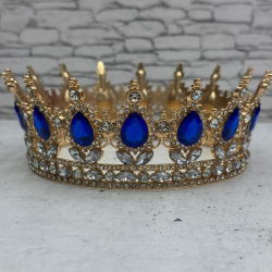 Изображение Корона для торта D 12 см золотая с синими вставками